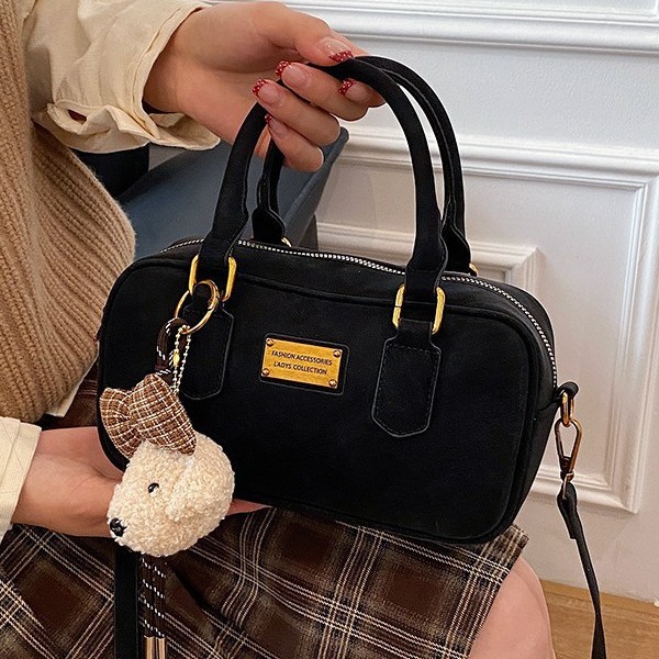 Women's Vintage Niche Bowling Bag Handbag New Spring Festival Simple Shoulder Crossbody Boston Bag - Thumbnail 4