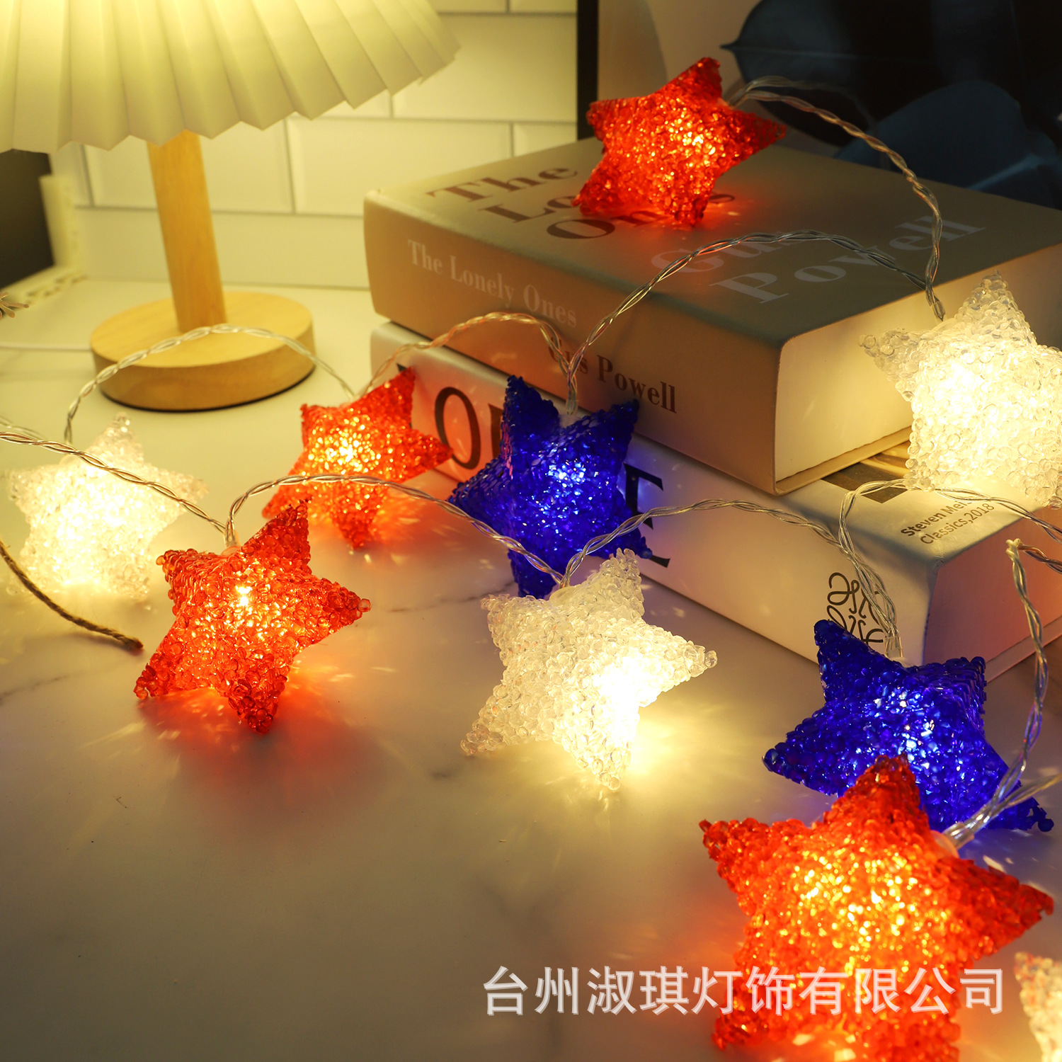 Luces de Cadena LED Novedosas para el Día de la Independencia Americana, Luces de Cadena con Forma de Estrella de Cinco Puntas, Luces de Colores Rojo, Blanco y Azul, Funcionan con Pilas, Venta al por Mayor