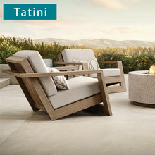 户外实木沙发庭院花园休闲木制家具酒店别墅露台防水防晒柚木沙发