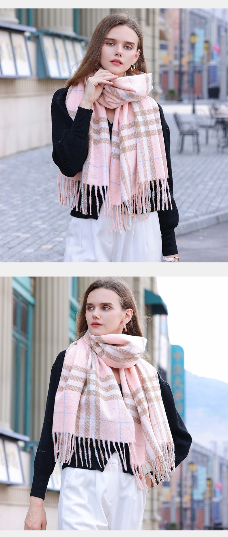 Écharpe pour femme 2024 Nouvelle écharpe tricotée chaude haut de gamme polyvalente double face automne/hiver pour étudiantes_voghion.com