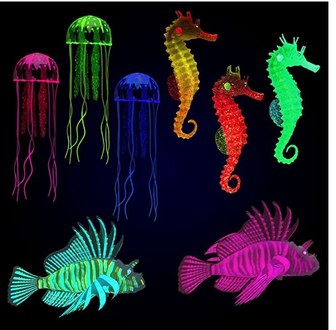 Decoración de acuario efecto luminoso Acuario Silicona Planta artificial ornamento medusas coral combinación Placa de gas Piedra