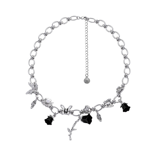 Original Butterfly Droplet Oil Rose Necklace for Women, Fashionable and Versatile Pendant Lock Chain with Cool Style High-Quality Accessory