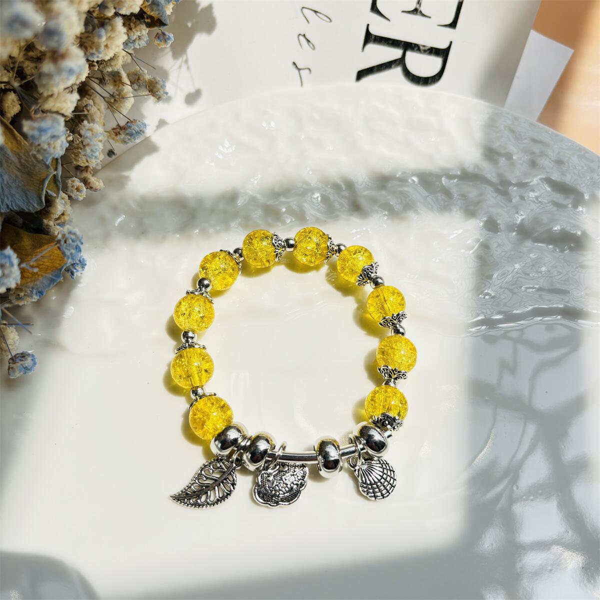 S056-노란색 껍질잎 안전 버클 팔찌#SZ466 모델