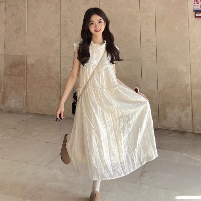 甜美初恋仙女气质飞飞袖连衣裙女学生夏季法式温柔宽松显瘦中长裙|undefined