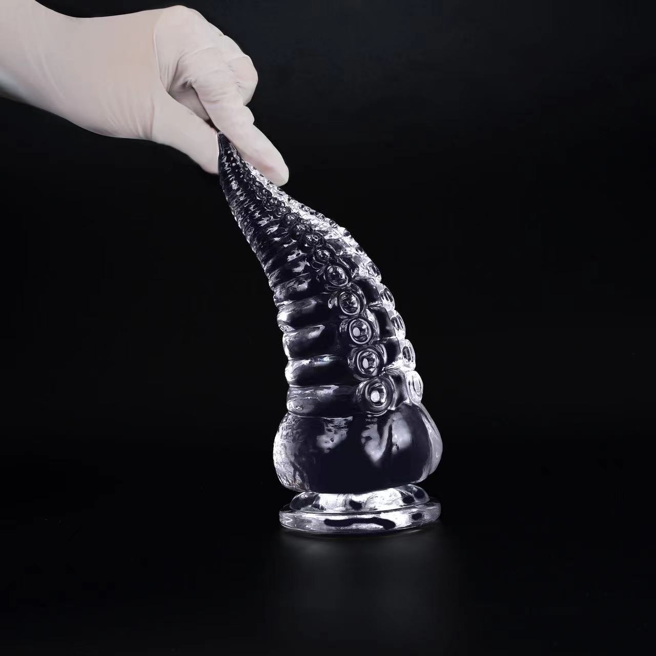 XXL Clear Anal Plug with Suction Cup Base, Ribbed Texture for Beginners — detail image 7