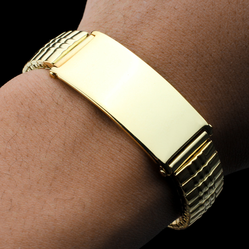 Stainless Steel Curved Watch Chain Men's European and American Men's Silver Gold Lettering Bracelet Elastic Strap Surround Chain