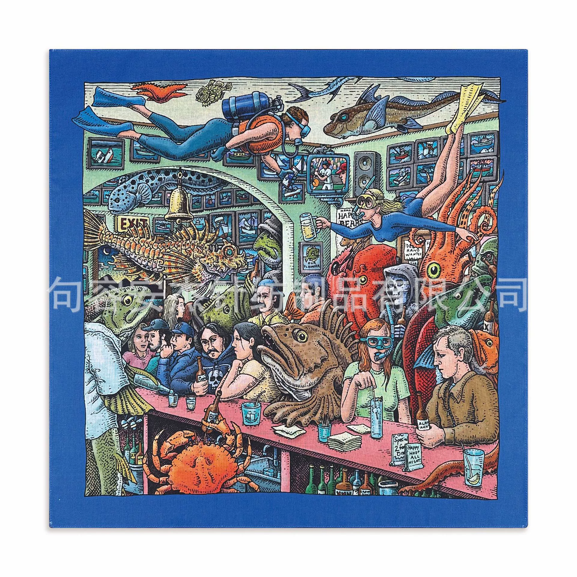 55x55CM Чистый хлопок квадратный шарф с цифровой печатью Мультфильм Креативный платок с печатью хип-хоп шарф можно настроить логотип