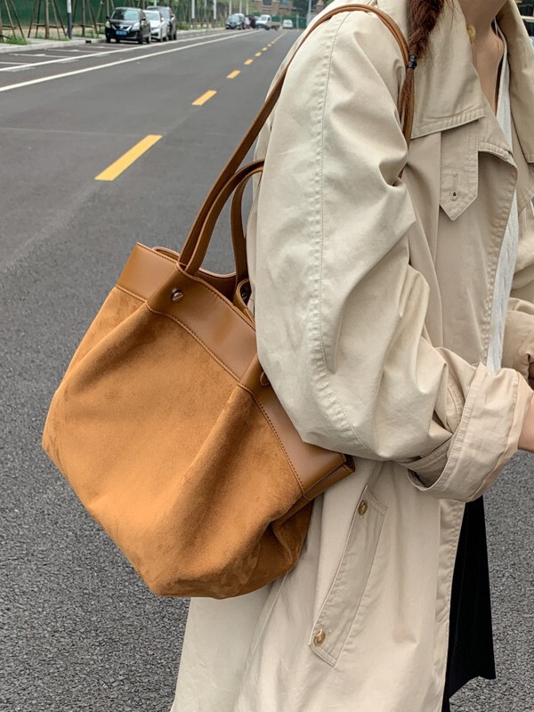 跨境大容量麂皮绒托特包包女2025秋冬新款复古百搭通勤单肩斜挎包|undefined