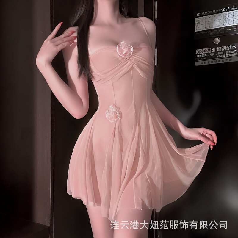 Sexy Lingerie with Suspenders, Hot See-Through Mesh Uniform, Pure Desire Temptation Nightgown for Women