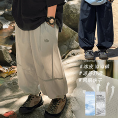 Tuopinxuan 子供服男の子薄い防蚊パンツ 2025 夏の新しい子供のクールなパンツ中型と大型の子供の夏のズボン