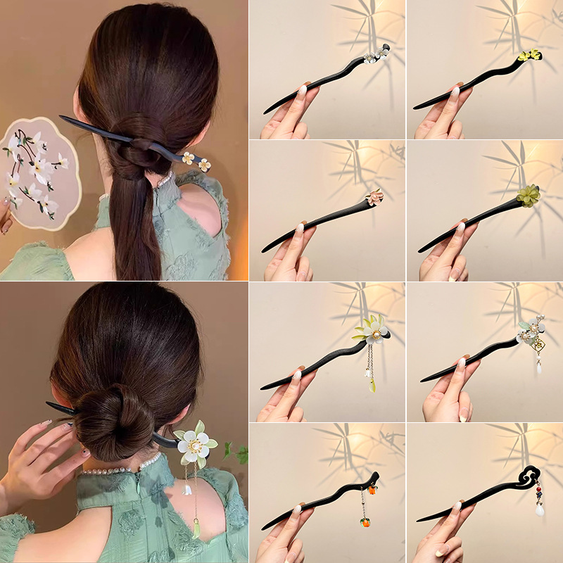 Nueva horquilla china 2025 nuevo estilo estilo antiguo horquilla mujer falda de cara de caballo de alta calidad estilo nacional horquilla de madera paso a paso horquilla tocado