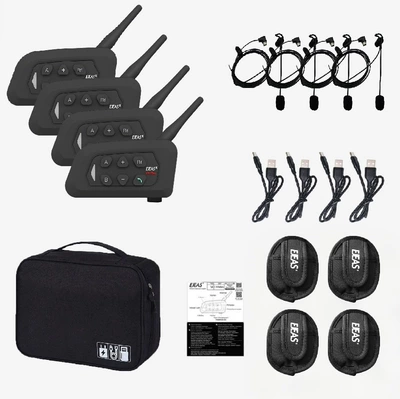Motorcycle Helmet Headset: Intercom Headset 4-Person Intercom - ejeas-v4cplus-typec-neutral-left-ear-ejeas-arm-bag-bag-4-sets