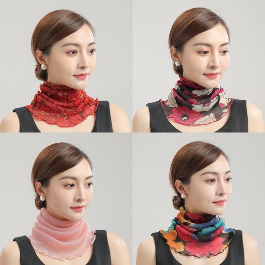 Women's Spring and Summer Small Silk Scarf Neck Set Winter Warm Sun Protection Veil All-match Neck Mask