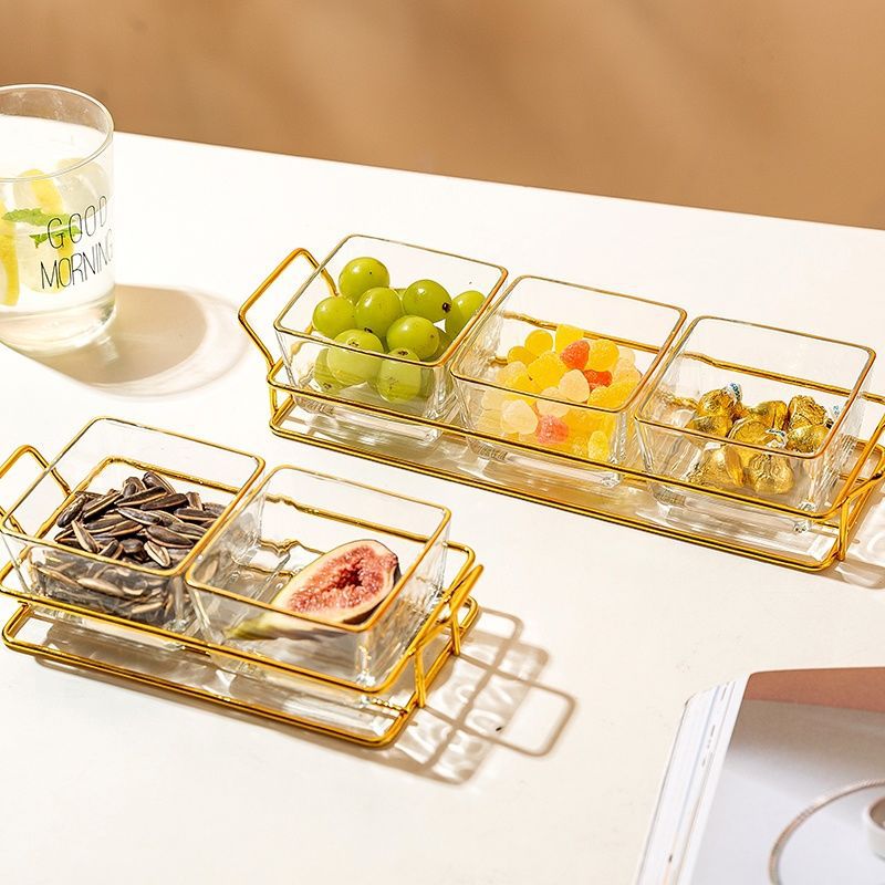 Glass Divided Fruit Plate with Lid for Home Living Room Snack Plate Candy Dried Fruit Plate Ktv Bar Melon Seed Snack Plate