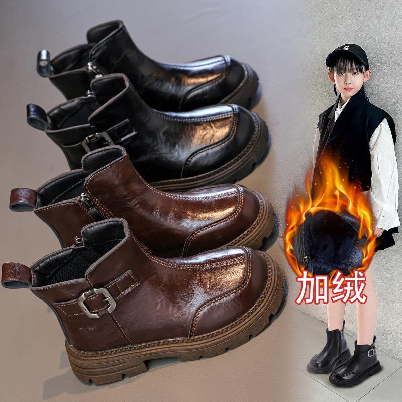 儿童马丁靴2025秋冬新款男童短靴女童加绒保暖公主皮靴中大童棉靴