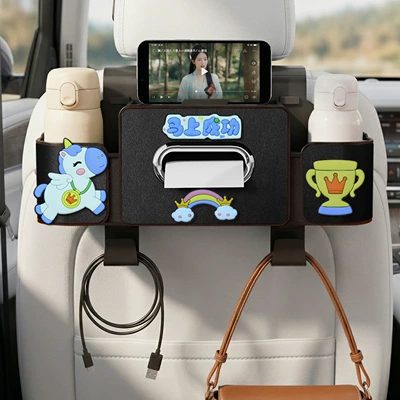 multifunctional tissue box, phone holder, Car tissue box/set - immediate-success-4-in-1-seat-storage-box-4th-generation-black