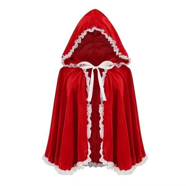 European and American Animation Peripheral Costumes Cosplay Costumes Little Red Riding Hood Hooded Cloak Red Cloak Lace Edge