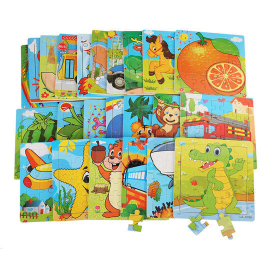 20 Pieces of Wooden Cartoon Animal Flat Puzzle Kindergarten Baby Boys and Girls Early Education Educational Building Block Toys