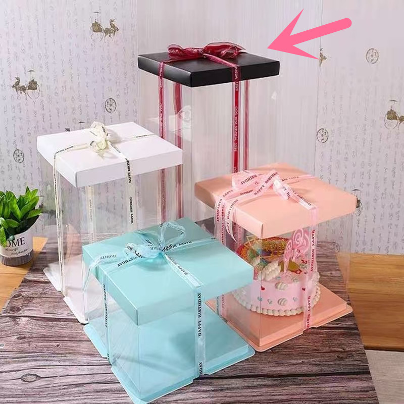 Caja de pastel de cumpleaños transparente 6 8 caja de pastel de doble capa de 10 pulgadas azul caja de hornear Rosa negro