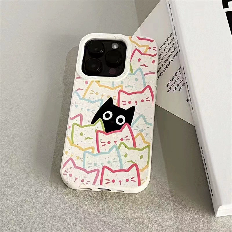 Phone Case (Apple) iPhone 7–15 Series, Wheat-Colored Cat Head Pattern, Soft Shell