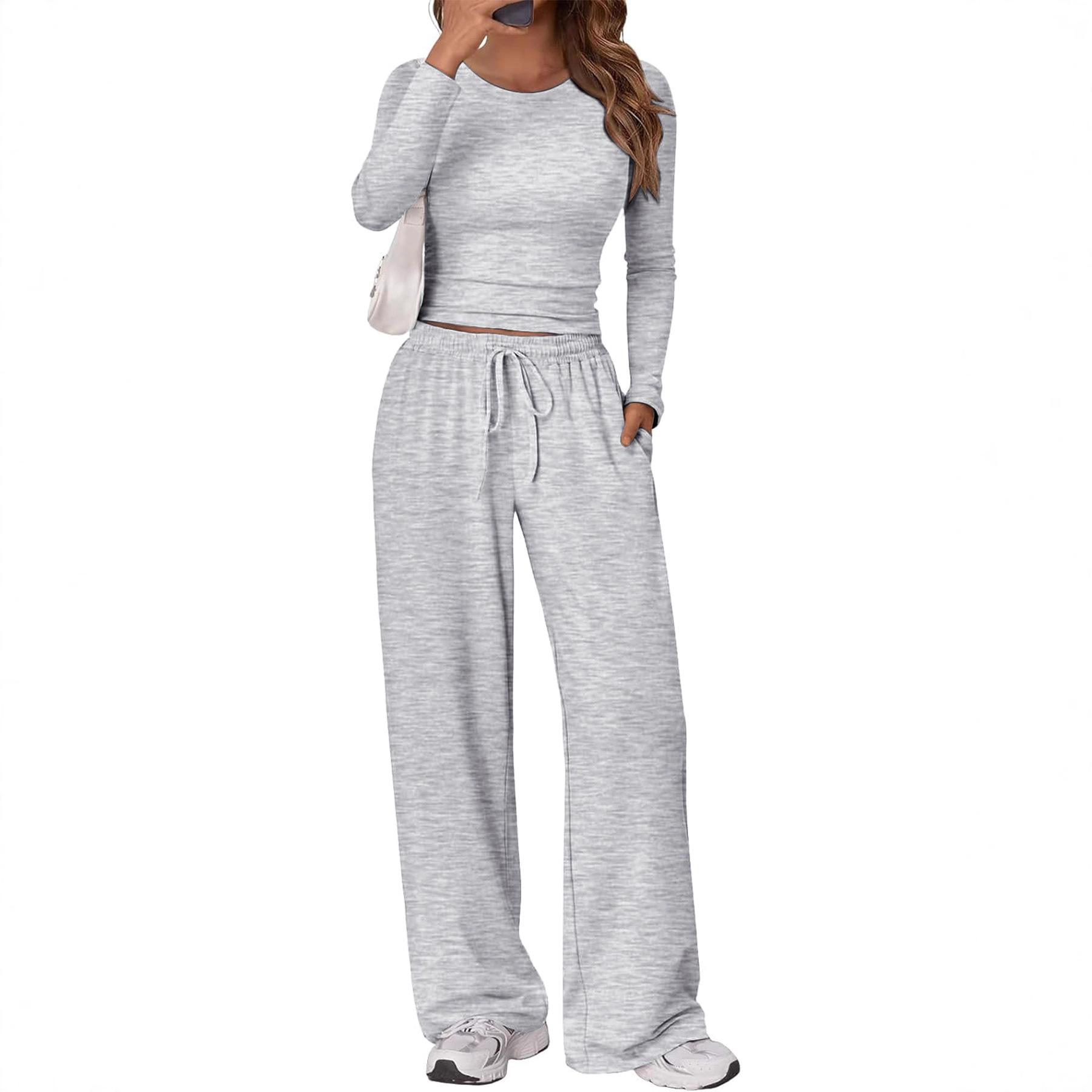 New Fashion Casual Suit Sports Yoga Autumn And Winter Crew Neck Long Sleeve Women_ecoleips.com