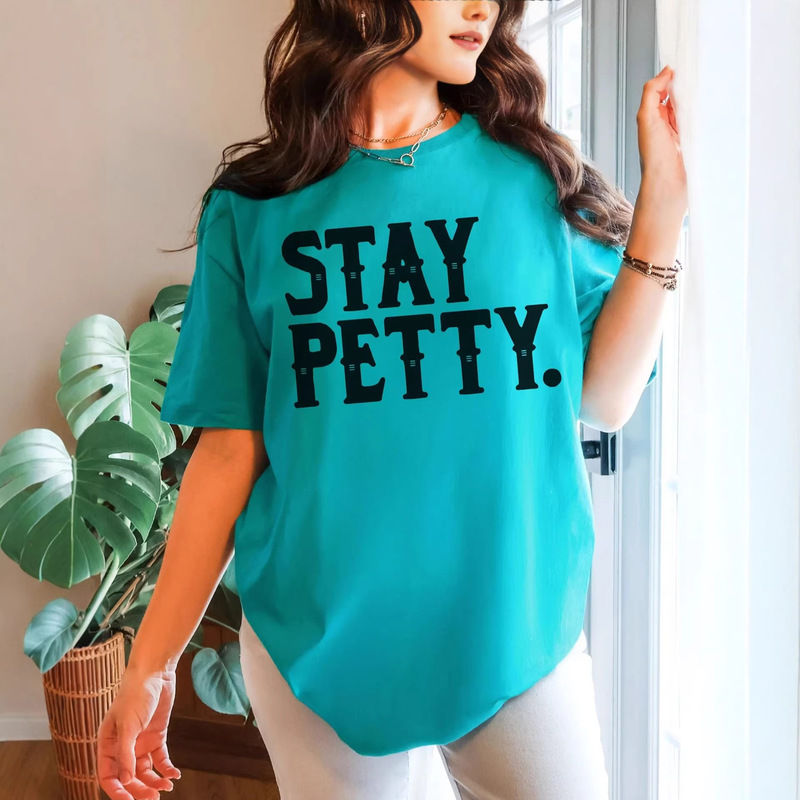 Specially Designed for Cross-Border Trade, Pure Cotton American-Style Personalized Slogan Print Oversized Heavyweight Short-Sleeve T-Shirt for Women, Summer Edition