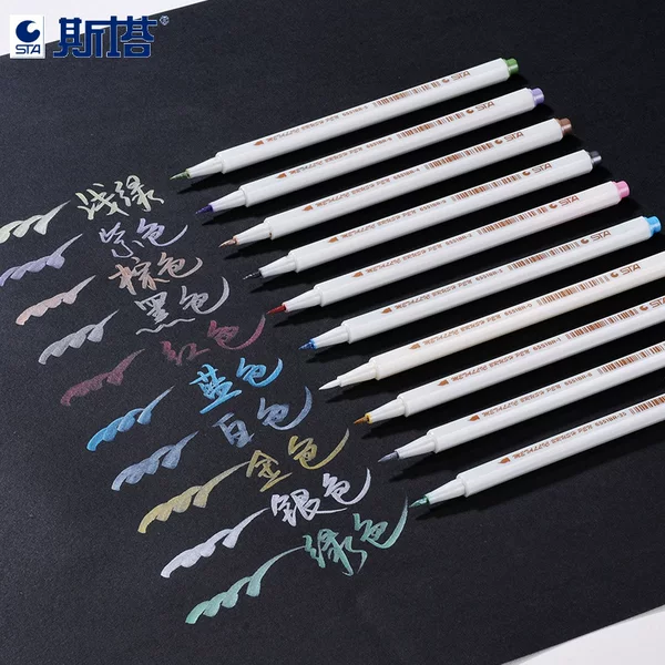 Cross-border STA Sta Metal Marker 6551BR Soft Head Metal Acrylic Signature Pen Black Card Photo Album DIY Soft Pen