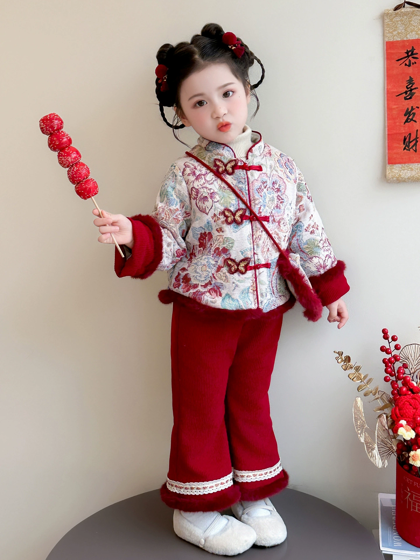 Ханьфу, warm детский набор, красный новогодний костюм