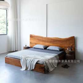 新中式老榆木大床不规则做旧风卧室双人床实木民宿酒店单双人大床