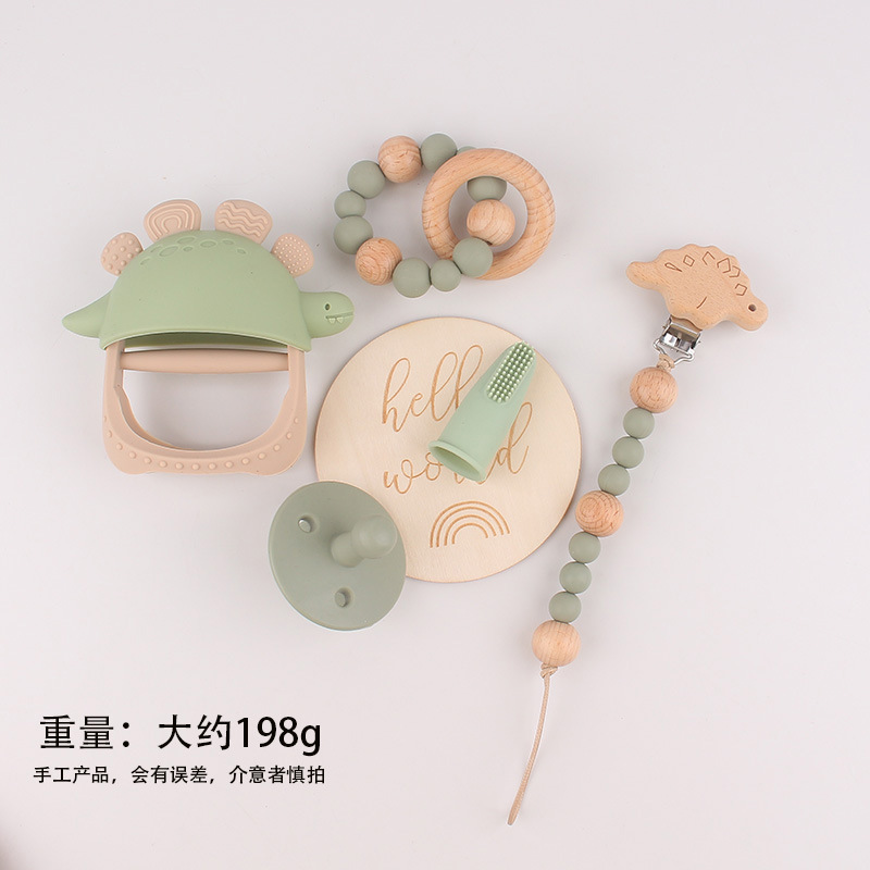 Guantes de mordedor de dinosaurio de silicona para recién nacidos transfronterizos