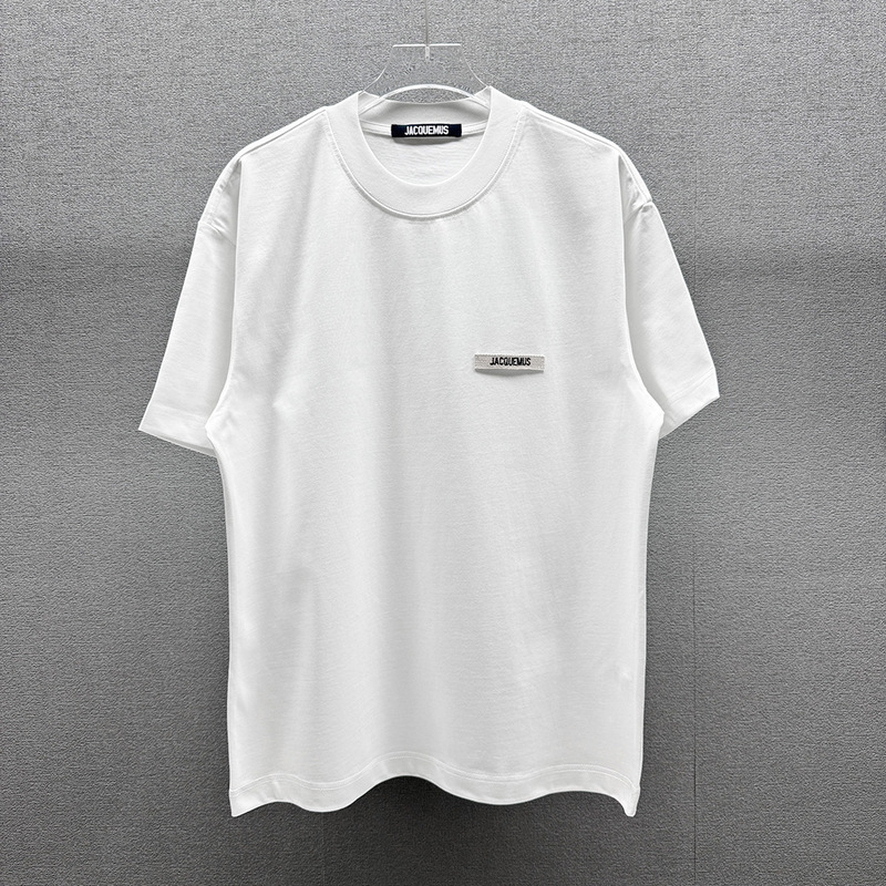 Cross-Border Jacquemus Niche Short-Sleeve Pure Cotton T-Shirt for Men, European and American Style Unisex T-Shirt, Loose Trendy Round Neck