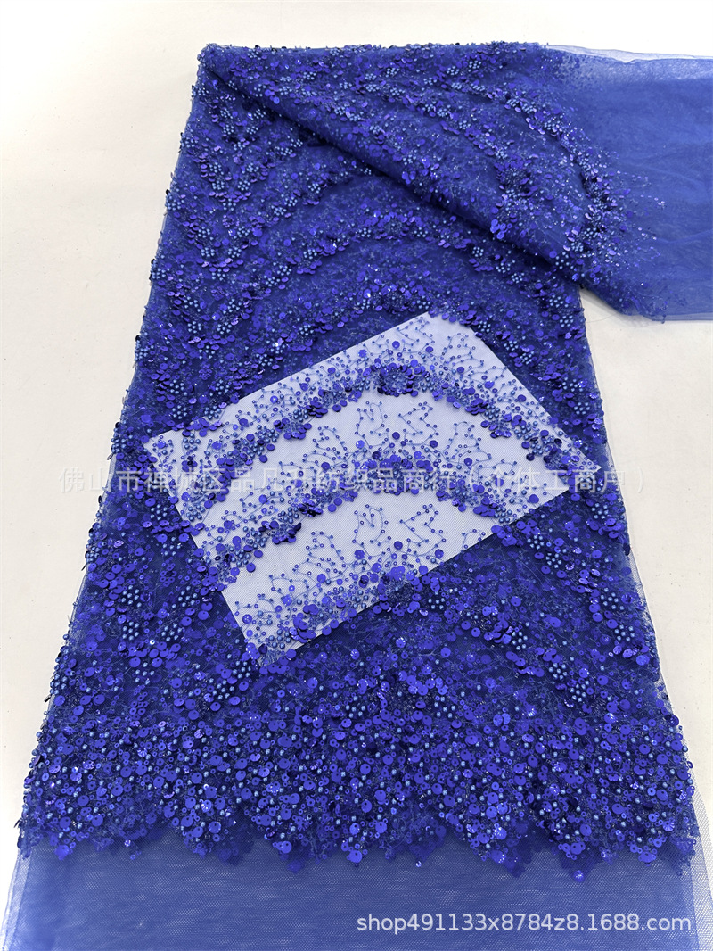 Verano transfronterizo bordado falda larga tela de malla bordado tubo de perlas vestido de moda rendimiento tela de encaje