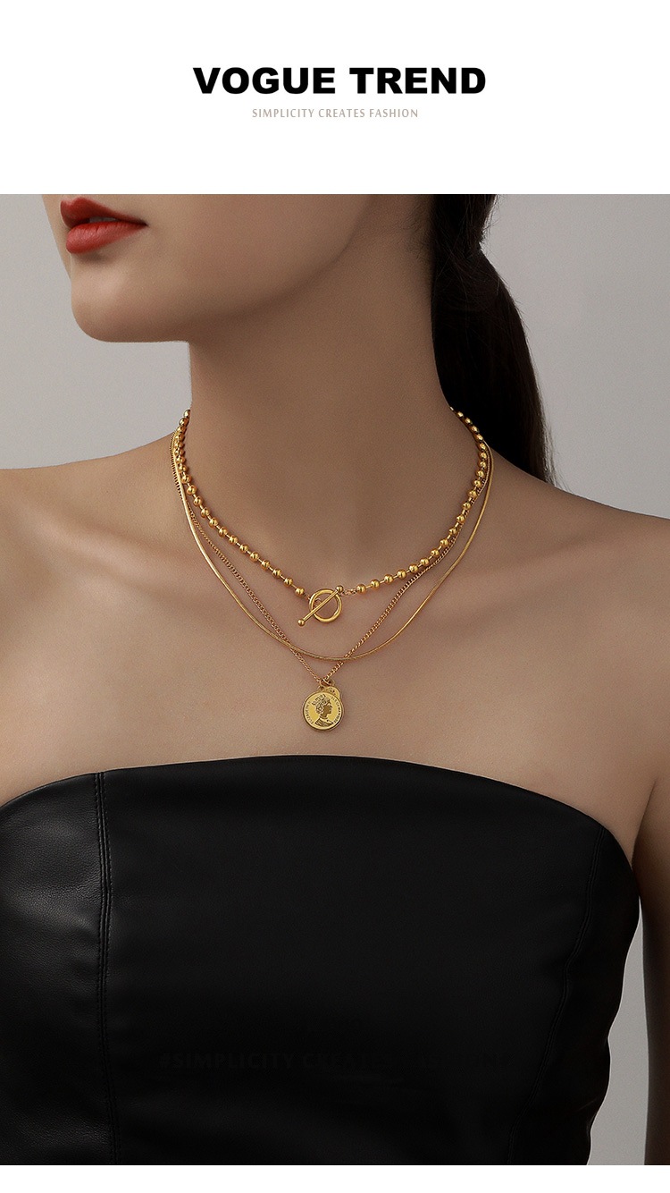1 Piece Quantity Wholesale Jewelry Basic Modern Style Classic Style Geometric Round Titanium Steel Plating Three Layer Necklace Pendant Necklace