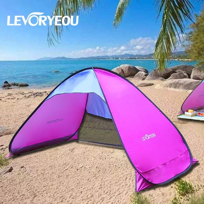Seaside Beach Tent Dressing Outdoor Sunshade Sunscreen Waterproof Simple Quick Open Automatic Park Tent Small and Portable (Avtomobil dam çadırları) - large-3-4-people-bottomless-sky-blue-powder-quick-tent-applicable-number-of-persons
