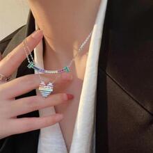 彩虹微笑爱心项链~2025新款轻奢高级感彩色锆石锁骨链甜酷配饰女