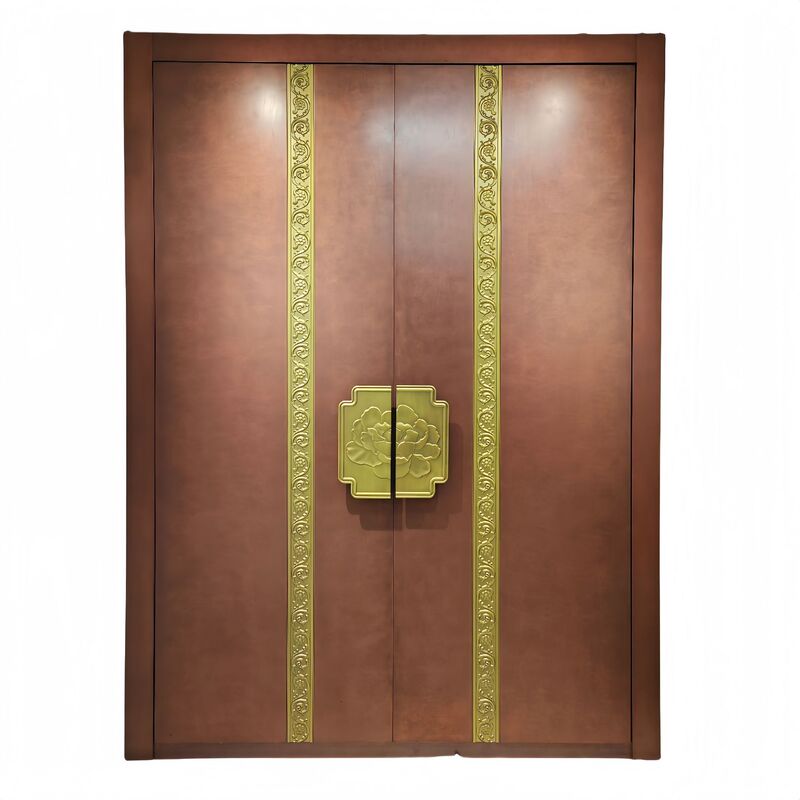 Retro red copper random pattern cast aluminum door painted gold color embedded fingerprint lock carved sliding cover handle anti-theft door door