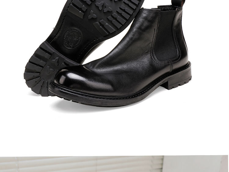 Men's thick soled cowhide leather shoes high-top slip-on ankle boots round head leather breathable_voghion.com