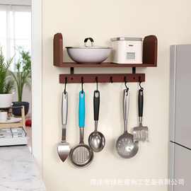 跨境木制厨房墙面烹饪工具收纳架木制客厅壁挂式书籍整理架