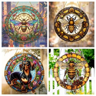 Cross-Border Acrylic Bee Pendant Stained Glass Hanging Spring Garland Indoor and Outdoor Decoration Wall Porch Pendant