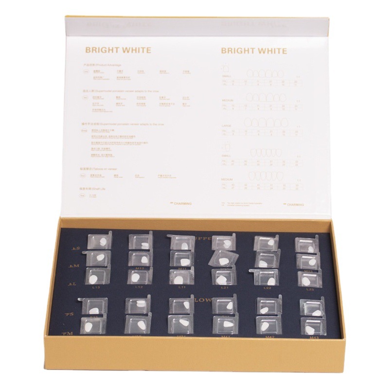 Carillas dentales de porcelana compuesta tipo supermodelo, sin necesidad de tomar impresiones, carillas dentales preformadas, 30 piezas, juego de carillas de porcelana compuesta