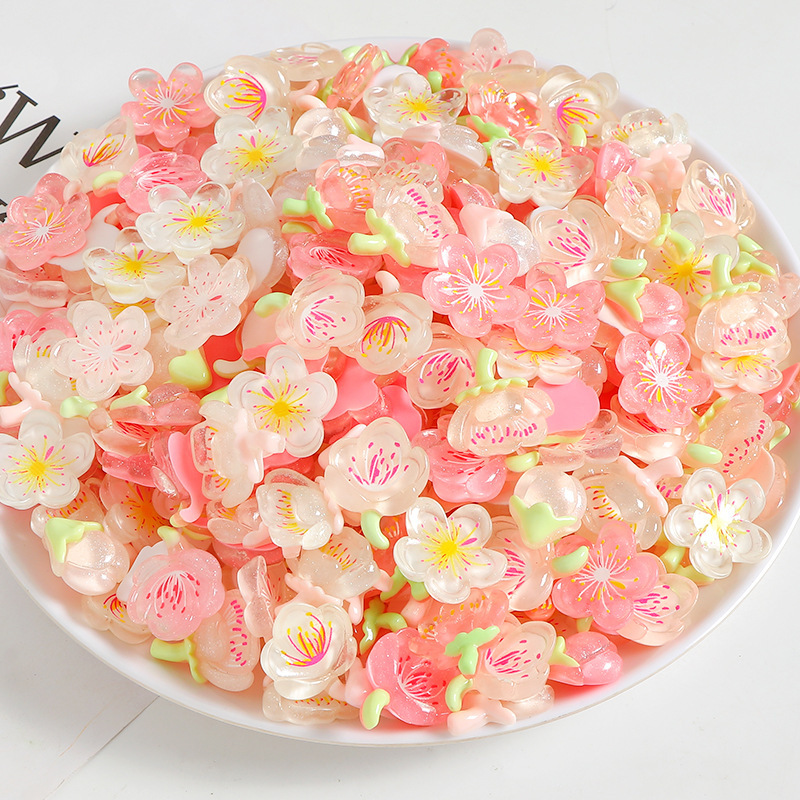 半透明の桃の花樹脂小物アクセサリー diy クリーム接着剤カップ冷蔵庫マグネット下駄バックルアクセサリー|undefined