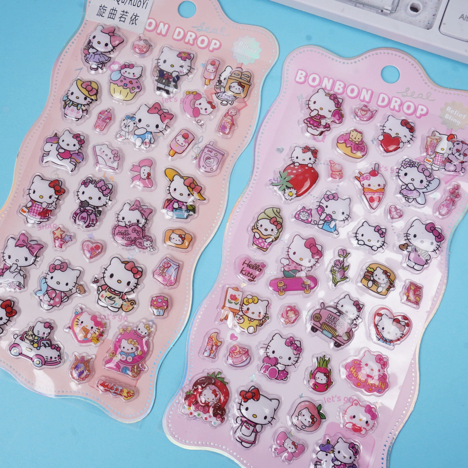 3D Embossed Sticker Set (Hello Kitty) — Cute Three-dimensional Decorative Stickers, 14 g