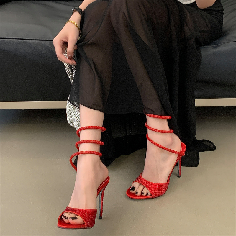 2026 Summer New Rhinestone Roman Open-Toe Stiletto Women's Sandals Snake-Shaped Wrap High Heels for Women 2026 Summer New Rhinestone Roman Open-Toe Stiletto Women's Sandals Snake-Shaped Wrap High Heels for Women