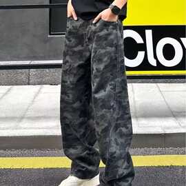 美式复古迷彩弯刀工装裤男女夏季宽松垂感百搭直筒阔腿休闲长裤子