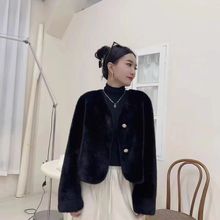 2024冬季新款气质V领水貂绒皮毛一体短款皮外套女毛毛