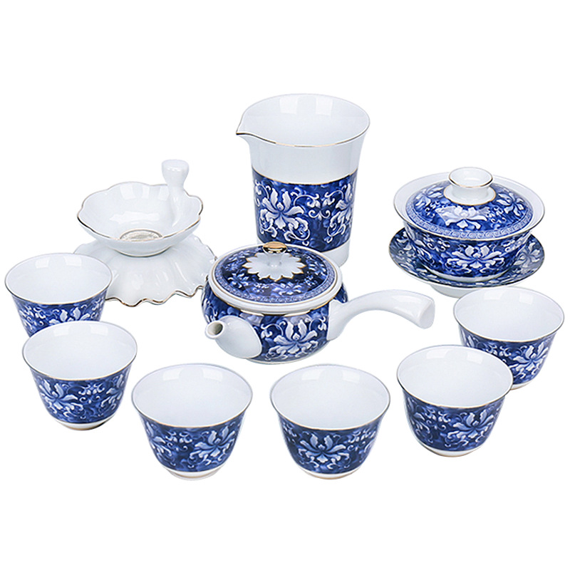 Blue and white porcelain Kungfu Online tea set suit household a complete set Retro Simplicity Film opening ceramics Porcelain Tea cup teapot