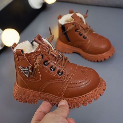 Children's shoes Riding boots Boots Cotton-padded shoes 2021 Autumn and winter soft sole non-slip Leather 2-6 Wholesale of young children
