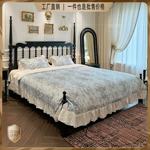 French High-End Retro Bed Nordic Solid Wood Bed Master Bedroom Double Bed Modern Simple Black Bed Medieval Bed Furniture