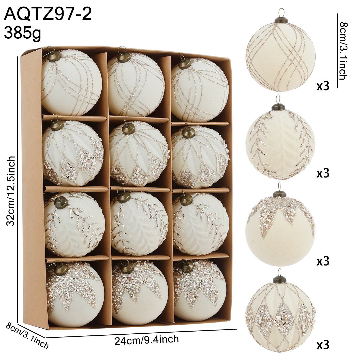 Nuevo producto 8CM / 6CM polvo adhesivo de plástico flocado polvo de oro ligero de lujo bolas de Navidad coloridas colgantes de decoración de árbol de Navidad image 9