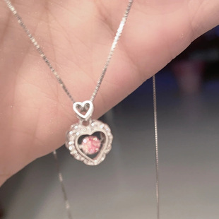 Smart Pink Diamond Love necklace for women wholesale light luxury high-grade sense niche versatile heartbeat frequency clavicle chain gift fashion
